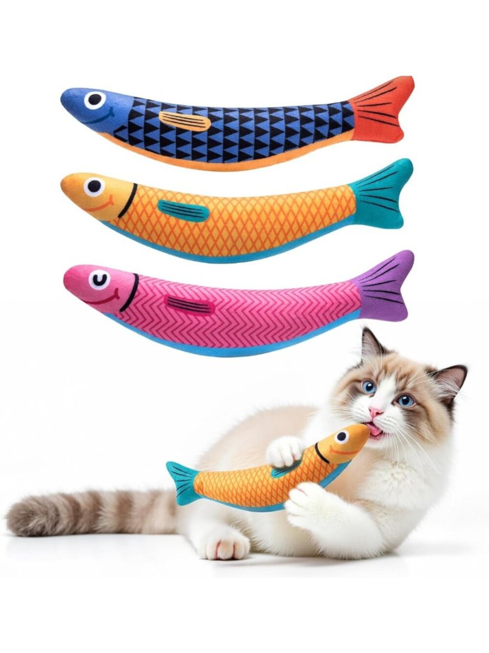 Interactive Cat Toys - 3 Pack Soft Chew Kickers with Catnip & Silvervine